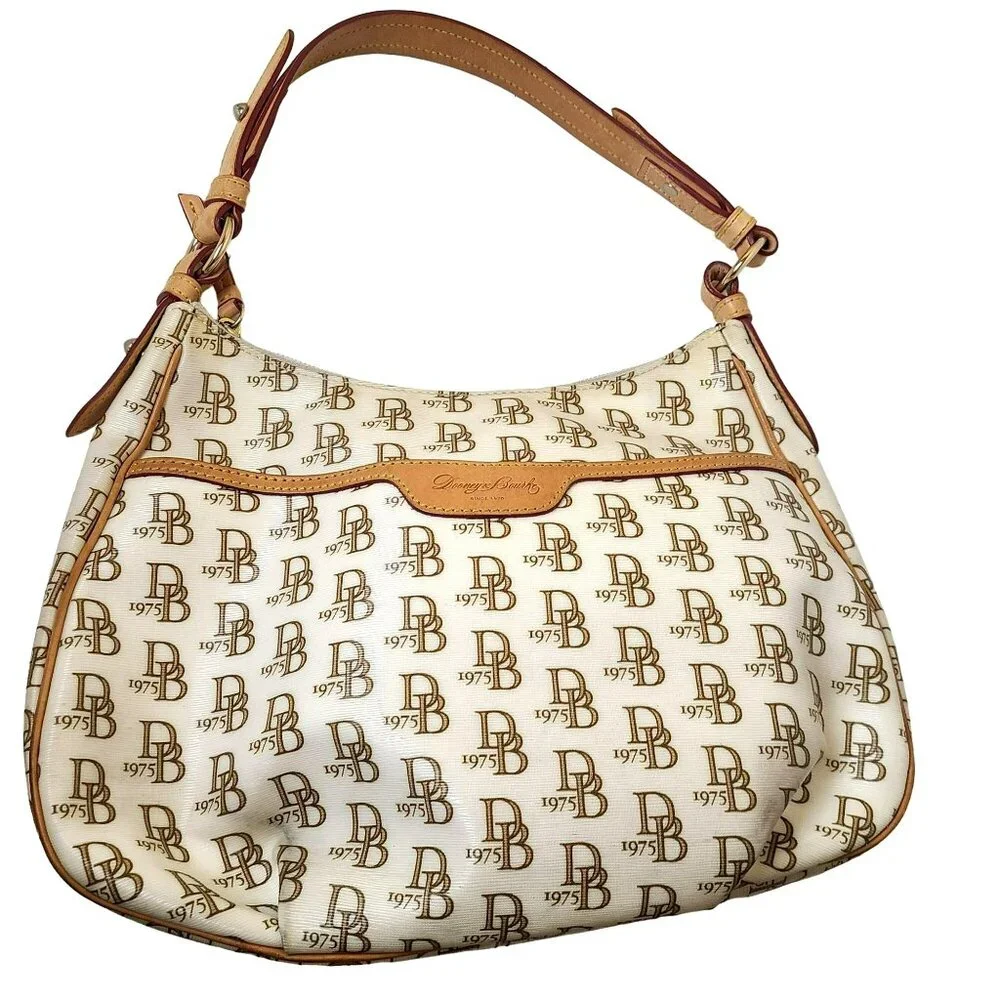 Dooney and Bourke Hobo Bag Collins East West 1975 Signature Ivory Brown *READ* - Picture 2 of 16